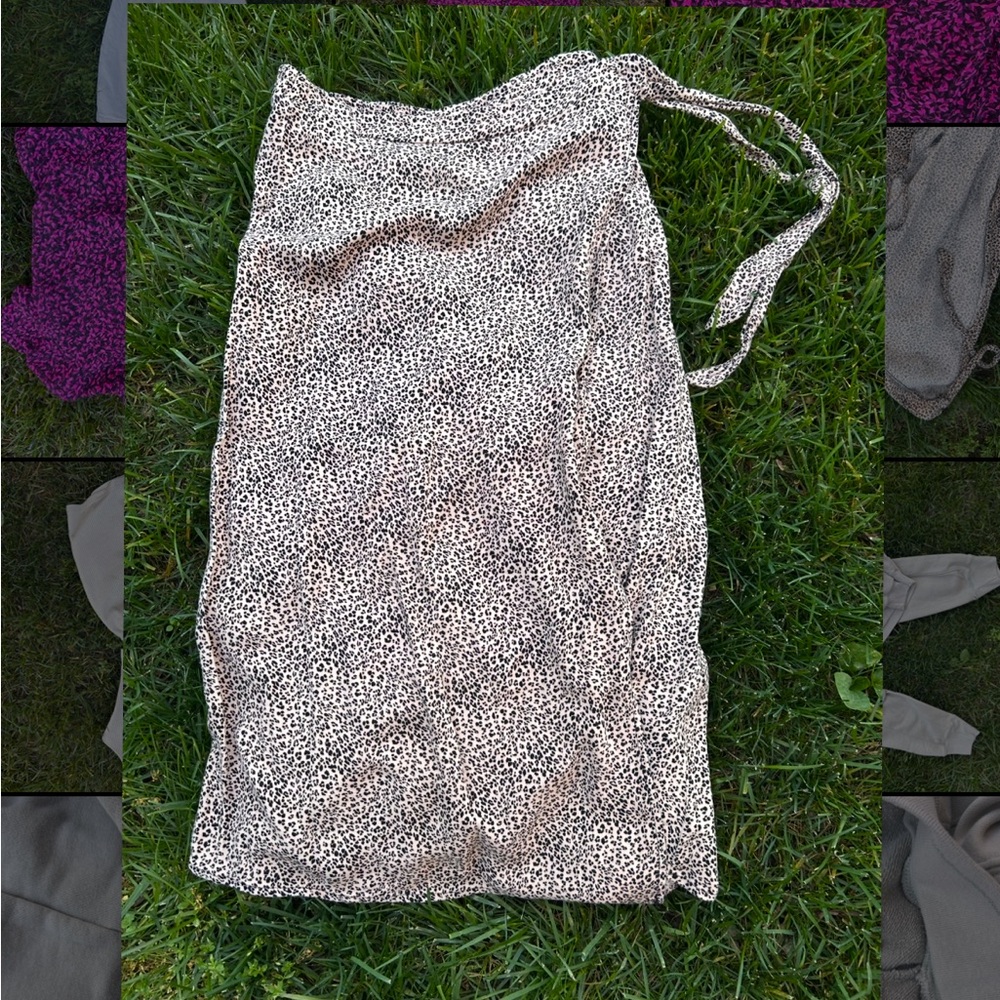 Printed Midi Wrap Skirt in Beige and Black